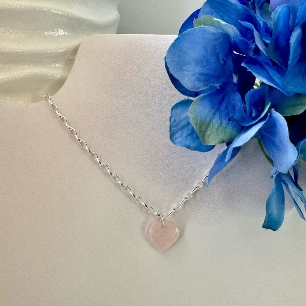 Heart Shaped Rose Quartz Necklace 925 Sterling Silver